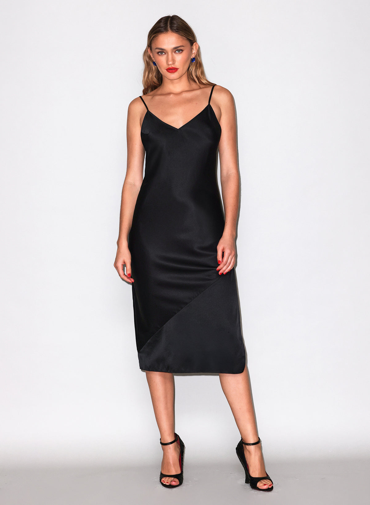 Silk V Slip Dress-black-fleur du mal