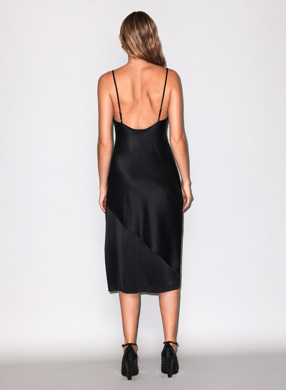 Silk V Slip Dress-black-fleur du mal