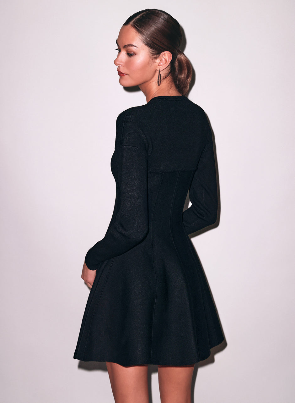 Black - V-Neck Flared Corset Dress | Fleur du Mal