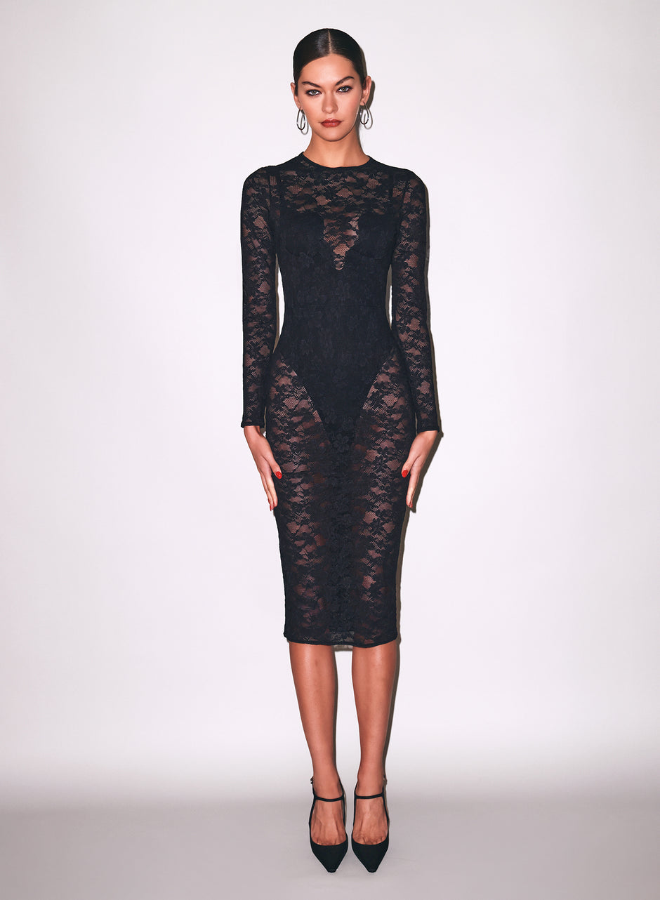 Fleur du Mal Le Stretch Lace Long Sleeve Dress