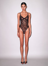 Magnolia Lace Ouvert bodysuit in black- fleur du mal