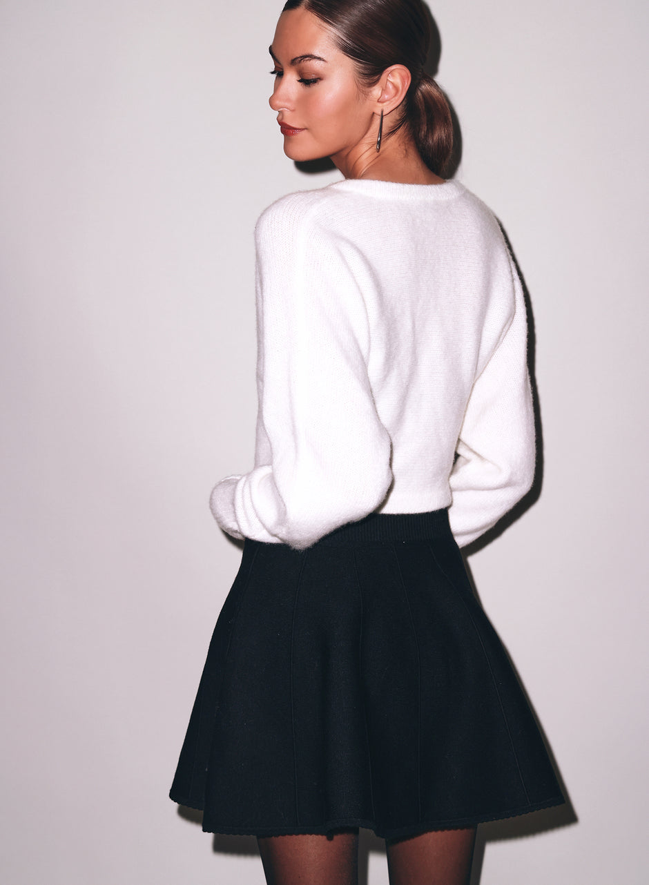 Black Knit Flared Mini Skirt