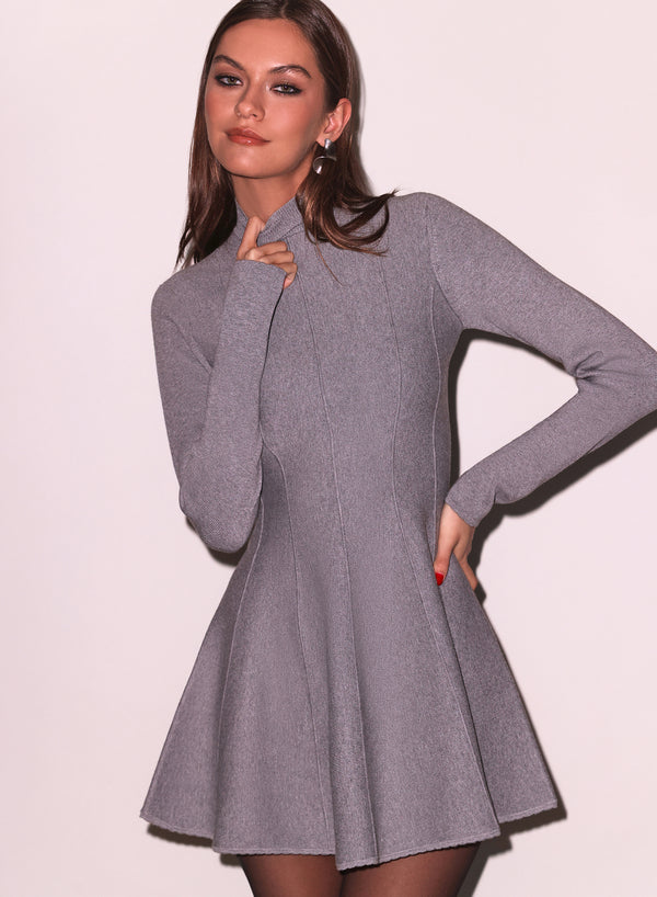 Grey Long Sleeve Flared Corset Dress | Fleur du Mal Grey Long Sleeve Flared Corset Dress | Fleur du Mal