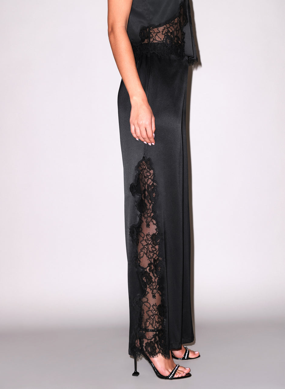 Black - Juliet Silk &amp; Lace Pant | Fleur du Mal