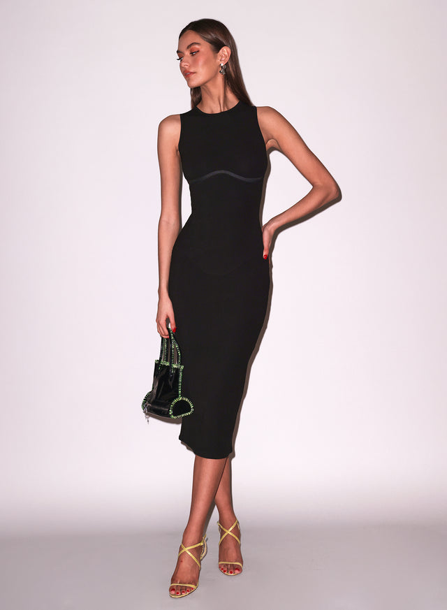Black - Hourglass Rib Midi Dress | Fleur du Mal