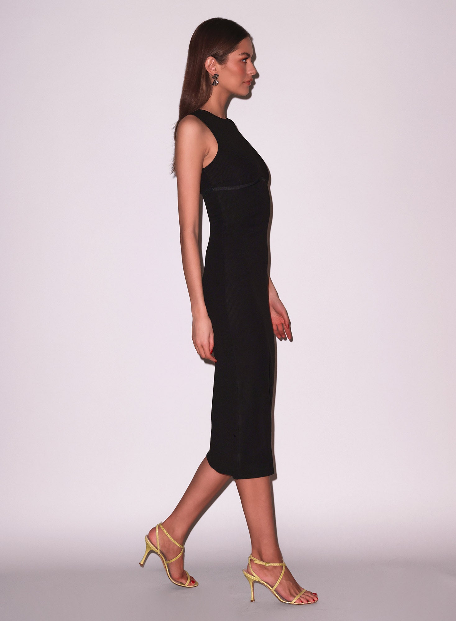 Side view of Hourglass Rib Dress in black