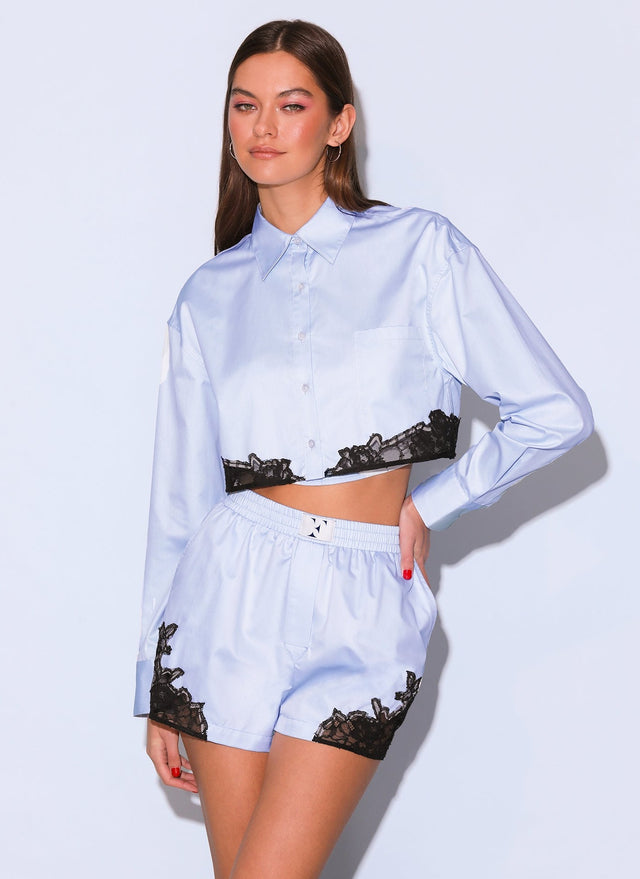 Ice blue - Poplin Cropped Button Down | Fleur du Mal