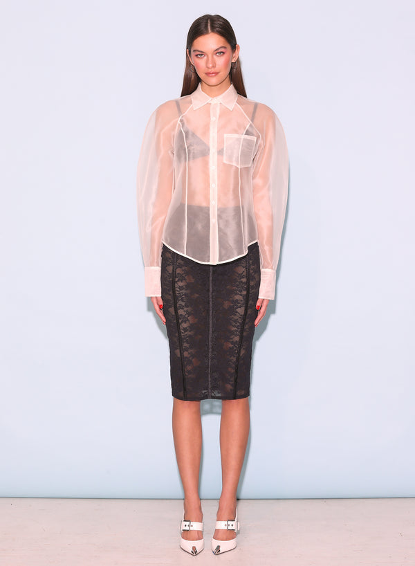 Ivory - Silk Organza Button Down | Fleur du Mal