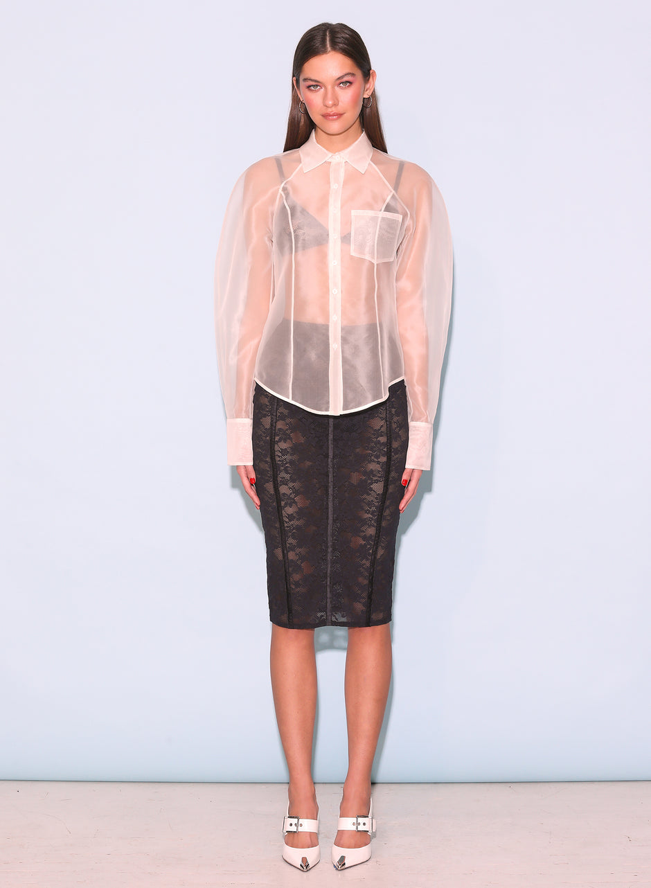 Ivory - Silk Organza Button Down | Fleur du Mal