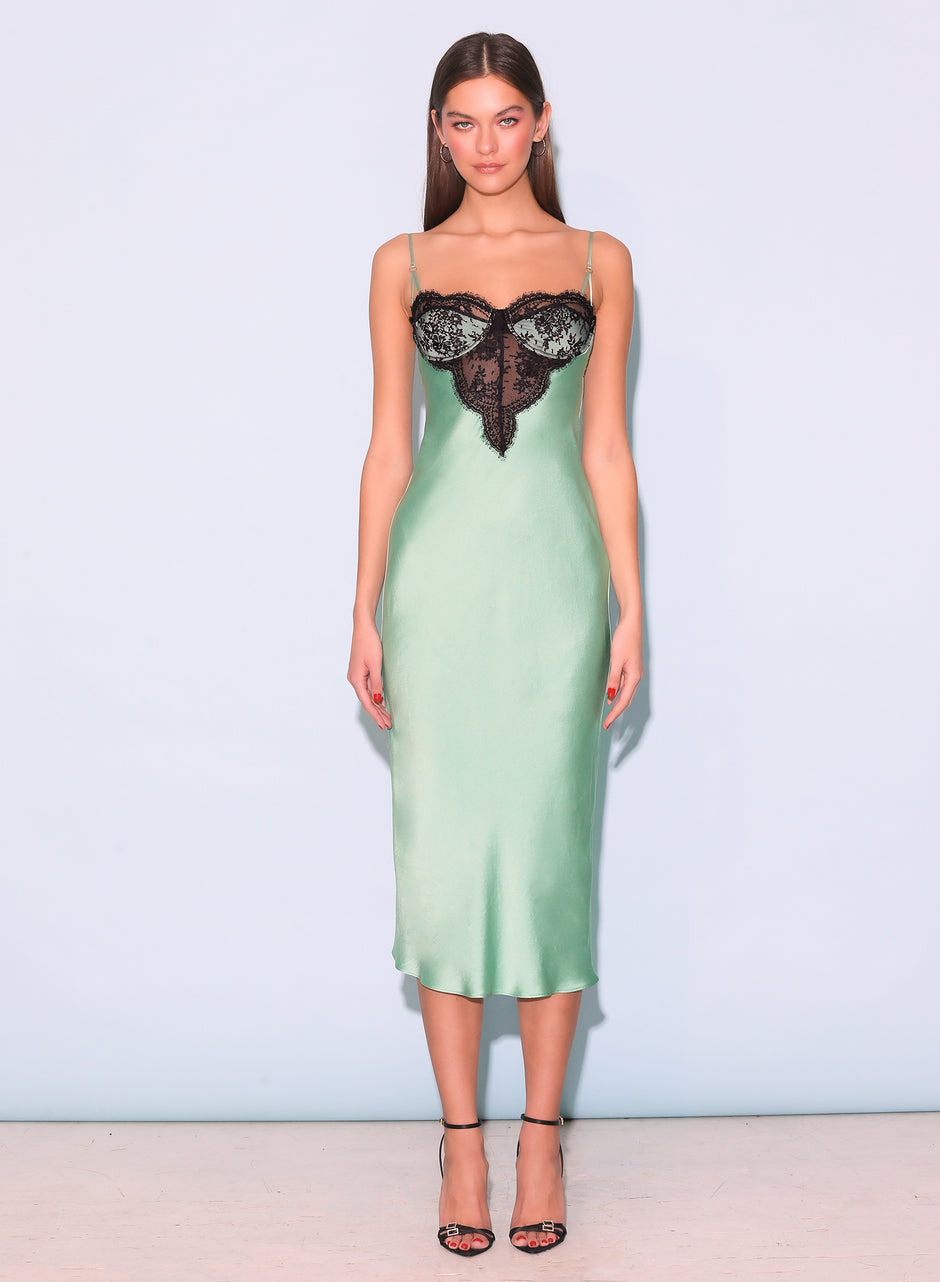 Pixel green - Frankie Lace Cupped Slip Dress | Fleur du Mal