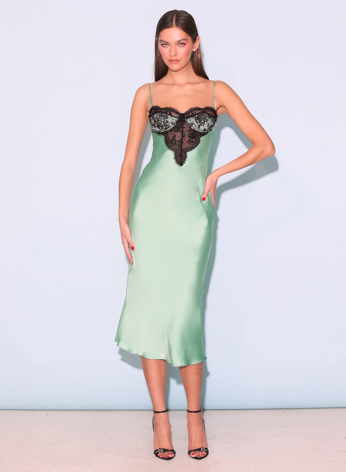 Frankie Lace Cupped Slip Dress | Fleur du Mal Pixel Green / XS Frankie Lace Cupped Slip Dress | Fleur du Mal Pixel Green / XS