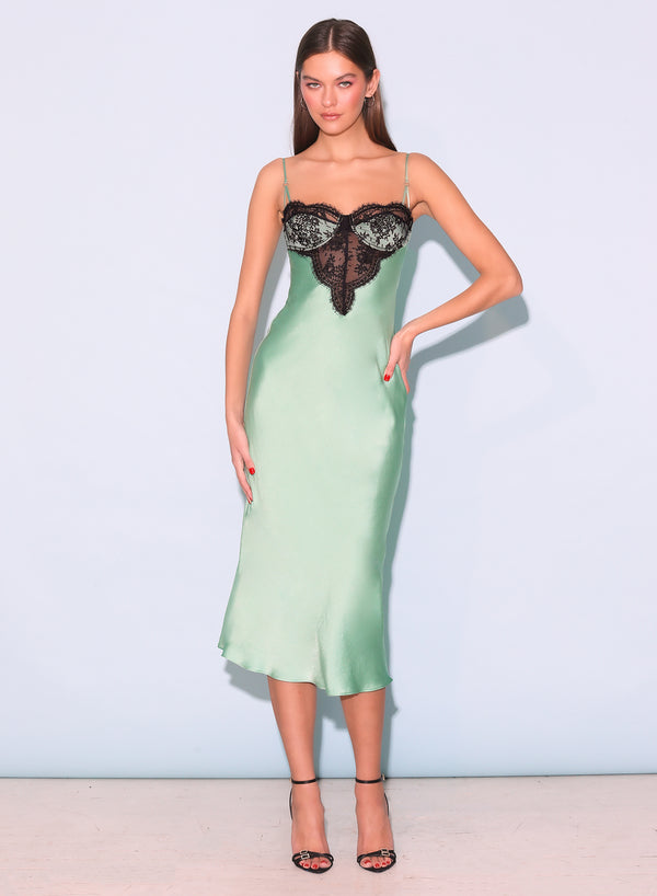 Pixel green - Frankie Lace Cupped Slip Dress | Fleur du Mal