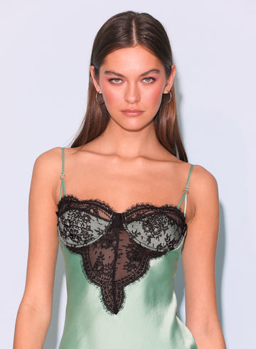 Pixel green - Frankie Lace Cupped Slip Dress | Fleur du Mal