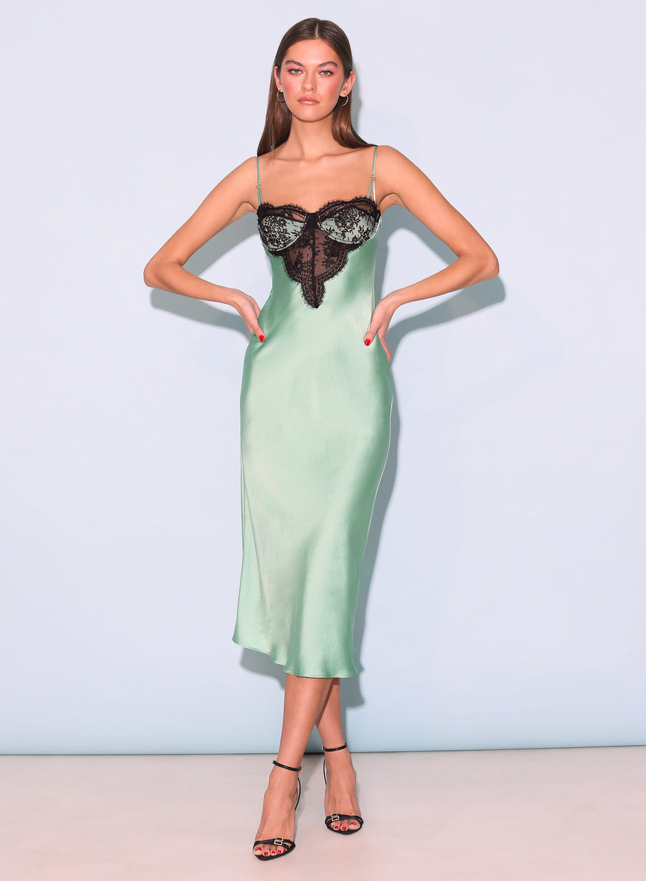 Pixel green - Frankie Lace Cupped Slip Dress | Fleur du Mal