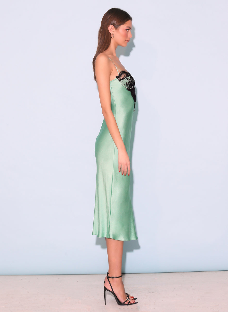 Pixel green - Frankie Lace Cupped Slip Dress | Fleur du Mal