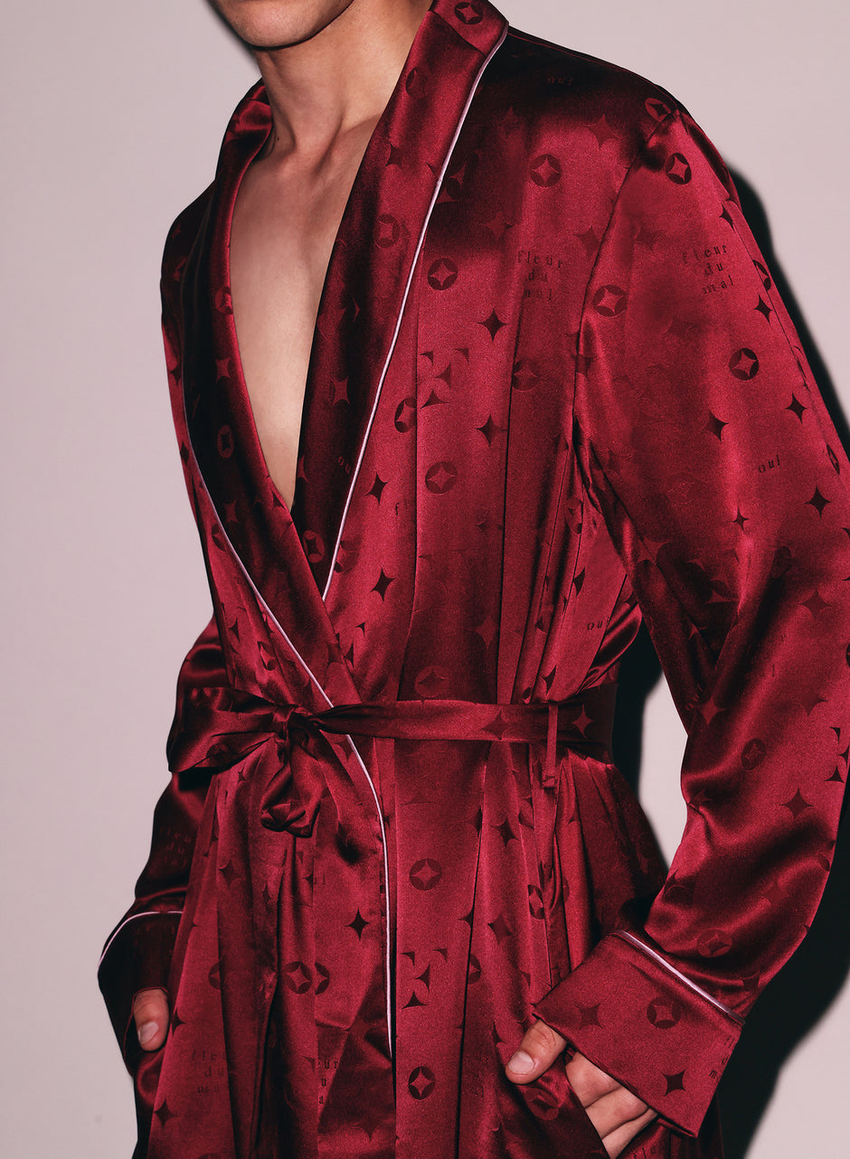 red satin dressing gown mens Tao Tao Men's Satin Robe Dragon Luxurious Silk Spa Long Sleeve House Kimono Bathrobe Red L