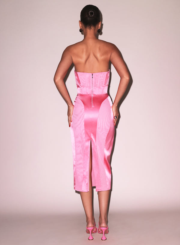 Pink obsession - Satin &amp; Mesh Bustier Midi Dress | Fleur du Mal