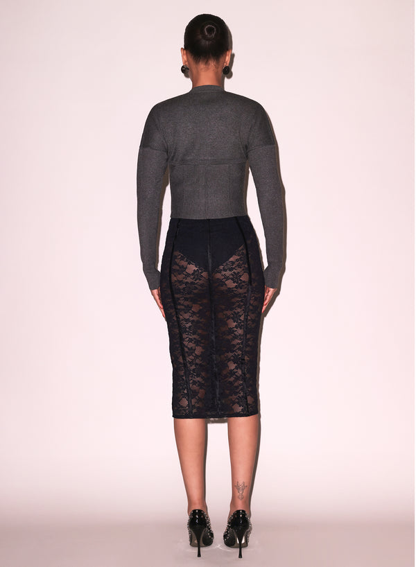 Black - Le Stretch Lace Pencil Skirt | Fleur du Mal