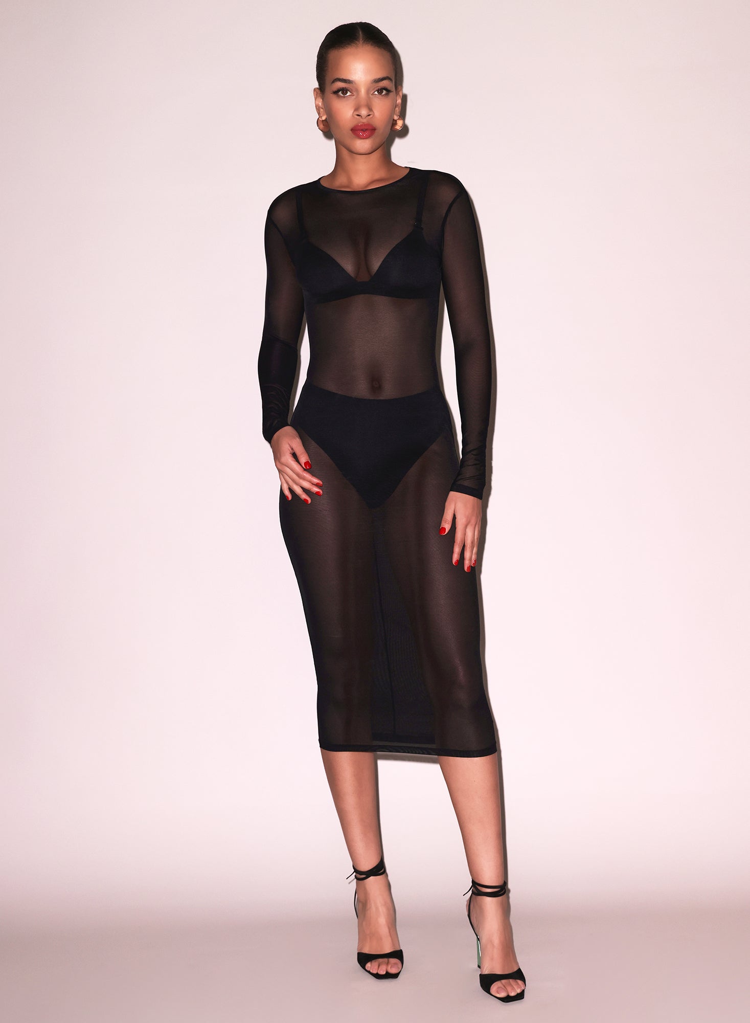 mesh dress with bodysuit underneath Bandeau Bodysuit Detail Maxi Dress In Black Sheer Lace | EGO US