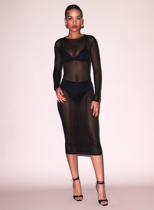 mesh dress with bodysuit underneath Burgundy Sheer High Neck Maxi Burgundy / 12 dry flat Imported Long Sleeve Sheer Dress With