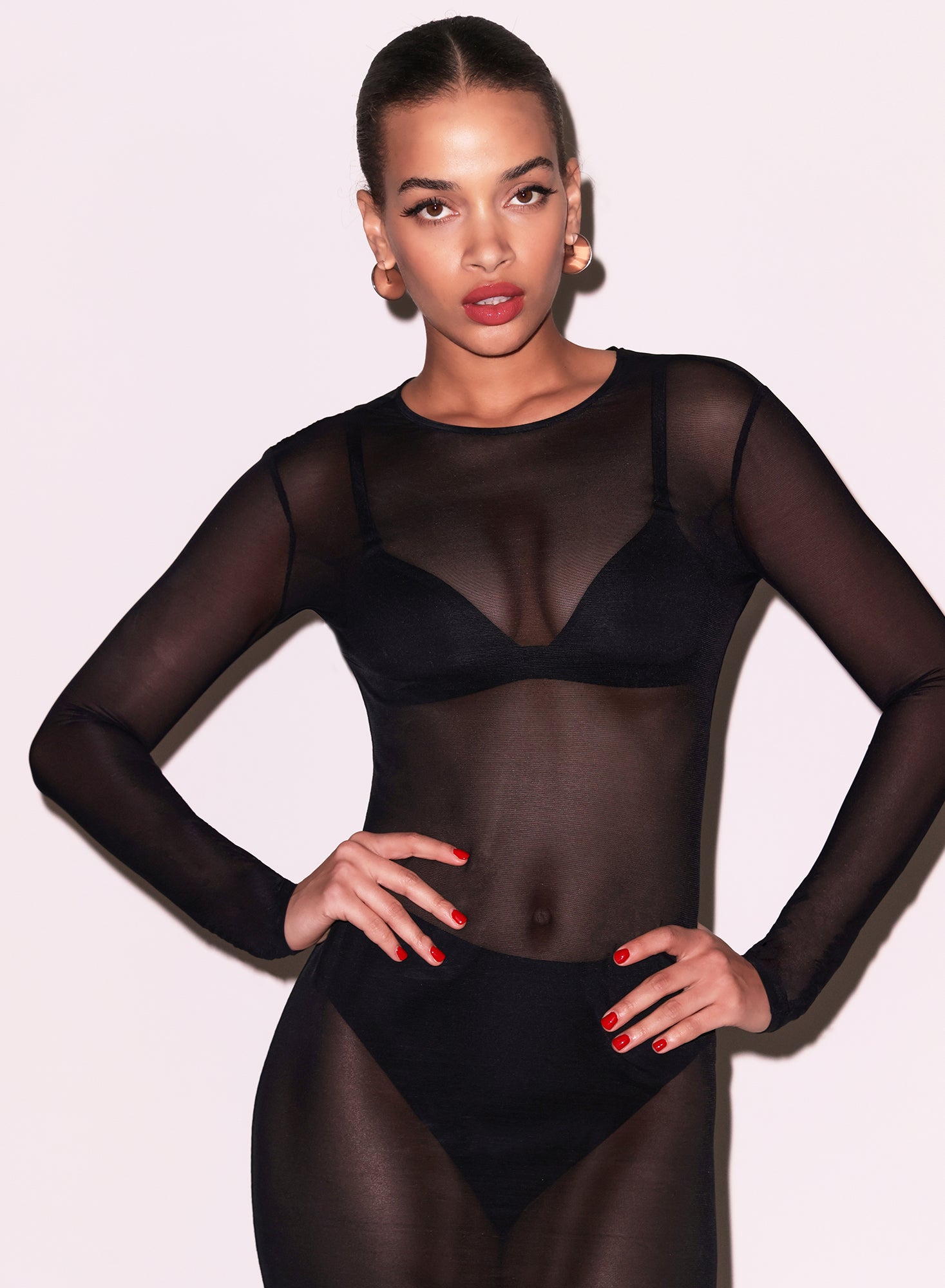 Fleur du Mal Mesh Long Sleeve Midi Dress - Black Fleur du Mal Mesh Long Sleeve Midi Dress - Black