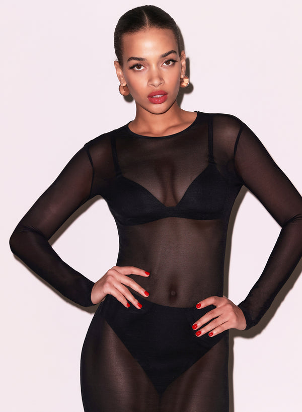 Fleur du Mal | Mesh Long Sleeve Midi Dress | Xs | Black Fleur du Mal | Mesh Long Sleeve Midi Dress | Xs | Black