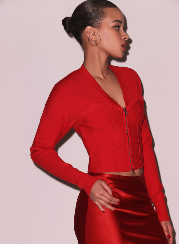 Rouge - Knit Zip Bustier Cardigan | Fleur du Mal