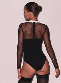 Collared Bodysuit with Dotted Tulle