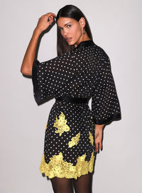 Juliet Lace Robe-black & Yellow- fleur du mal