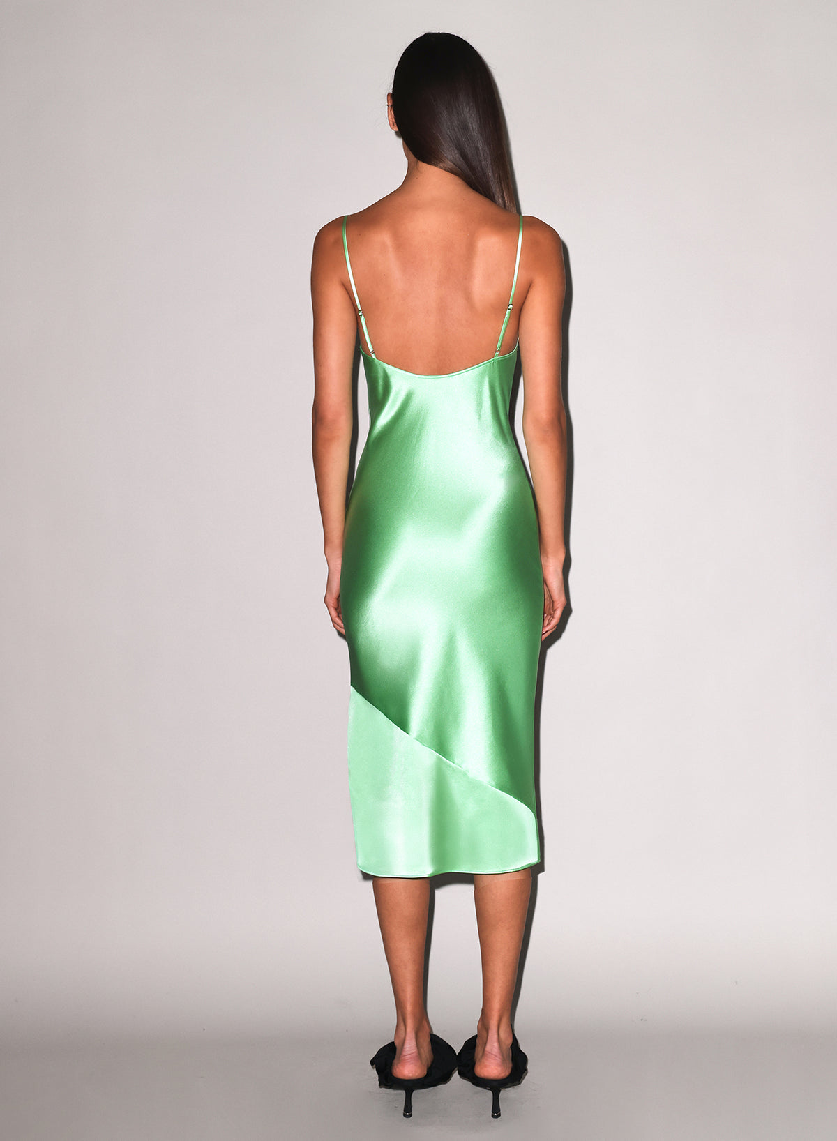 Silk V Slip Dress-pastel lime