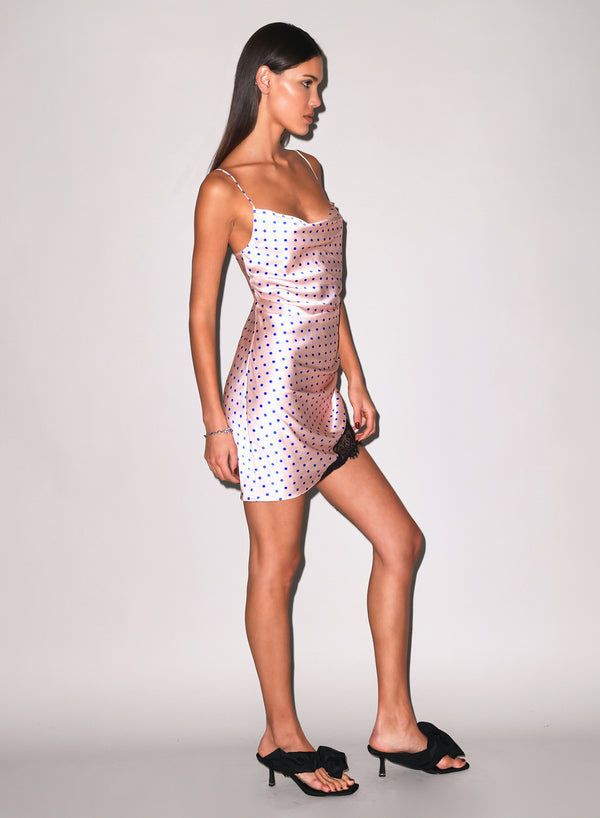 Small blue dot - Silk Ruched Dress | Fleur du Mal