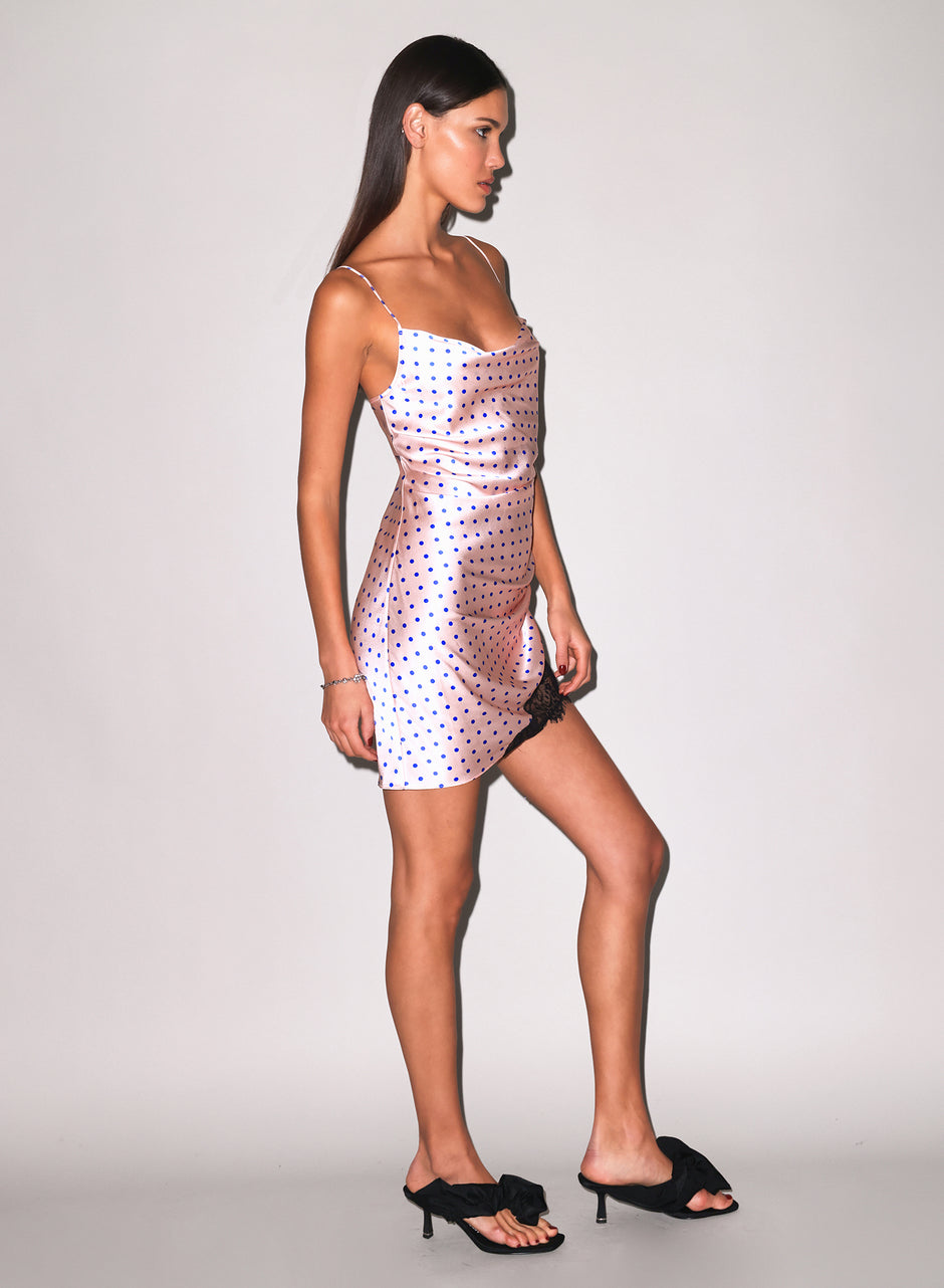 Small blue dot - Silk Ruched Dress | Fleur du Mal