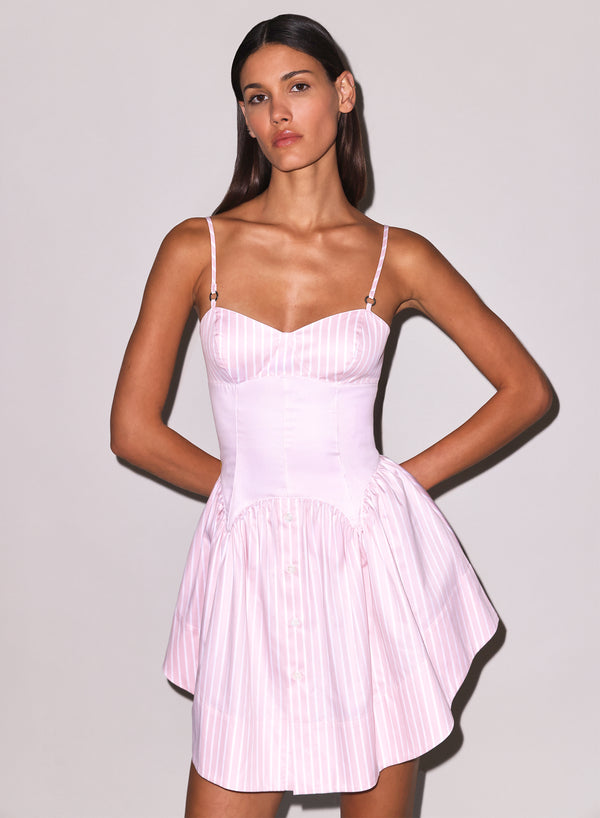 Pink Bubblegum Stripe Poplin Corset Mini Dress