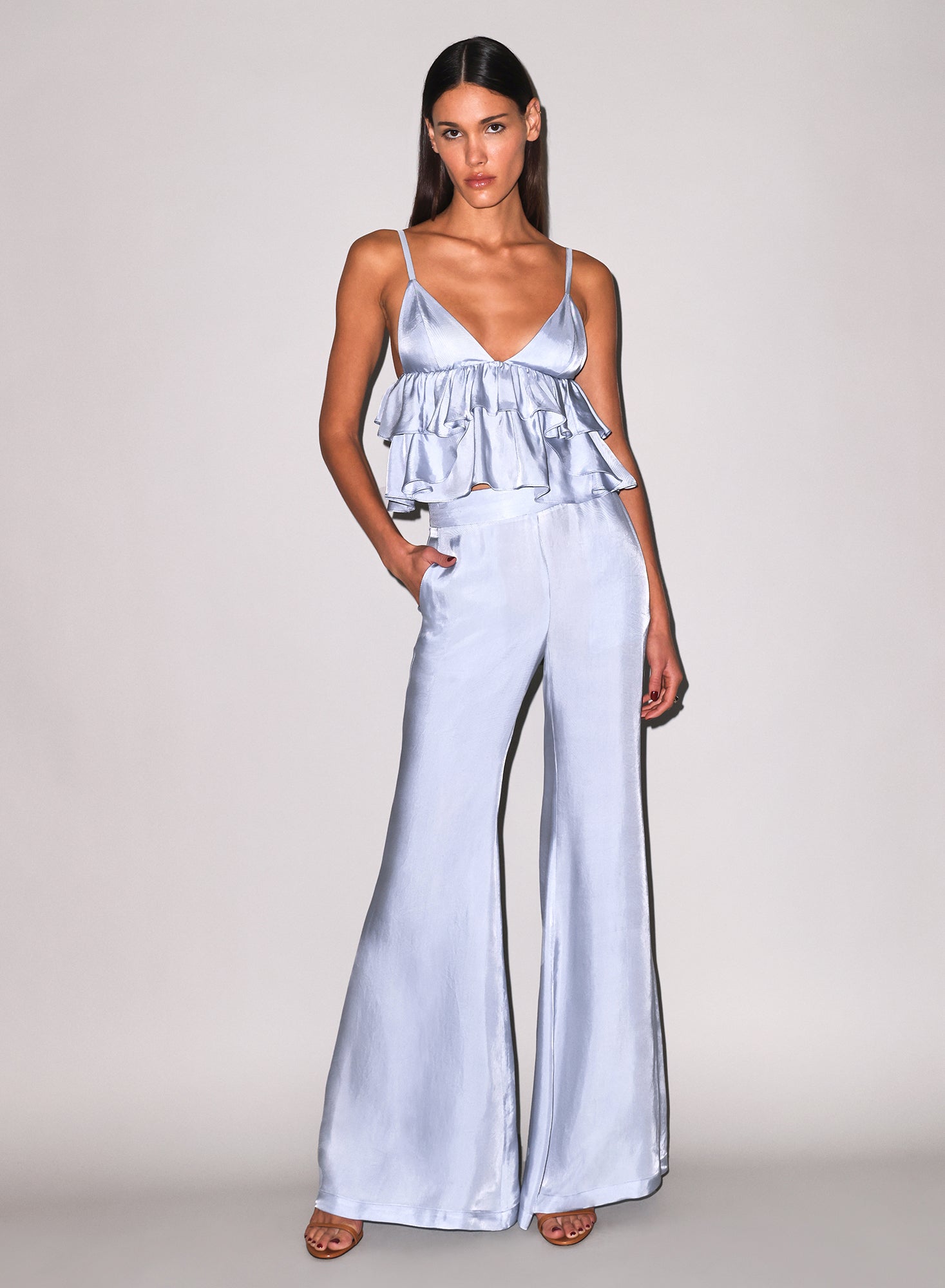 Luxe Twill Ruffle Cami-light blue-Fleur du mal-flat