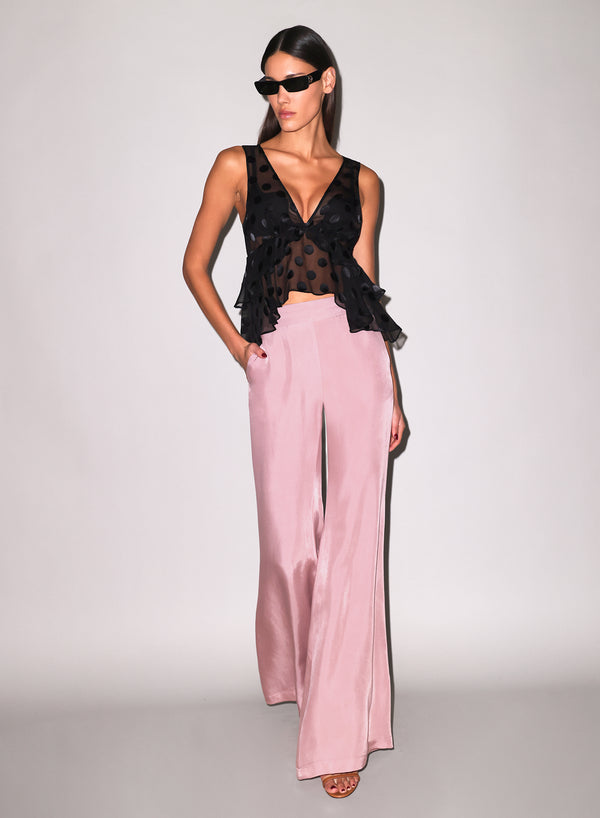 Black - Silk Dot Ruffle Top | Fleur du Mal