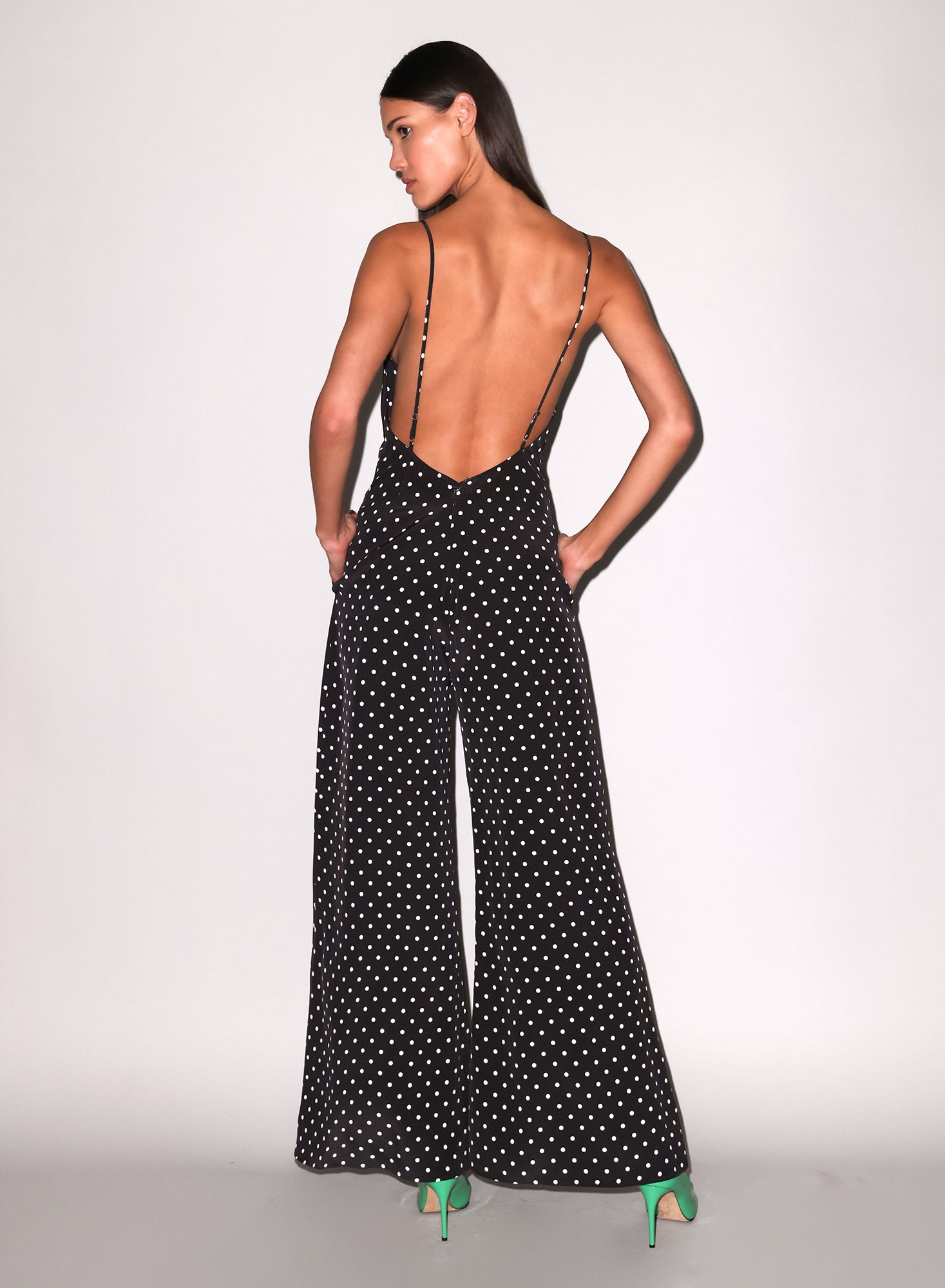 Juliet Lace Jumpsuit-small black dots-back