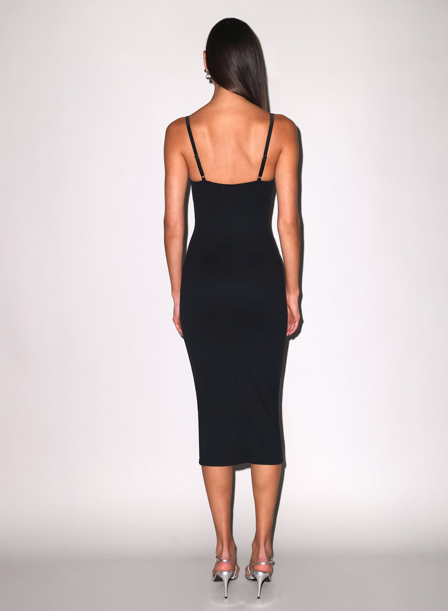 Le Stretch Micro U-Plunge Midi Dress- black- fleur du mal