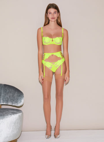 Neon yellow - Rose Logo Embroidery Garter Belt | Fleur du Mal