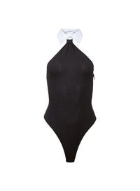 Hannah Bodysuit in black with white collar