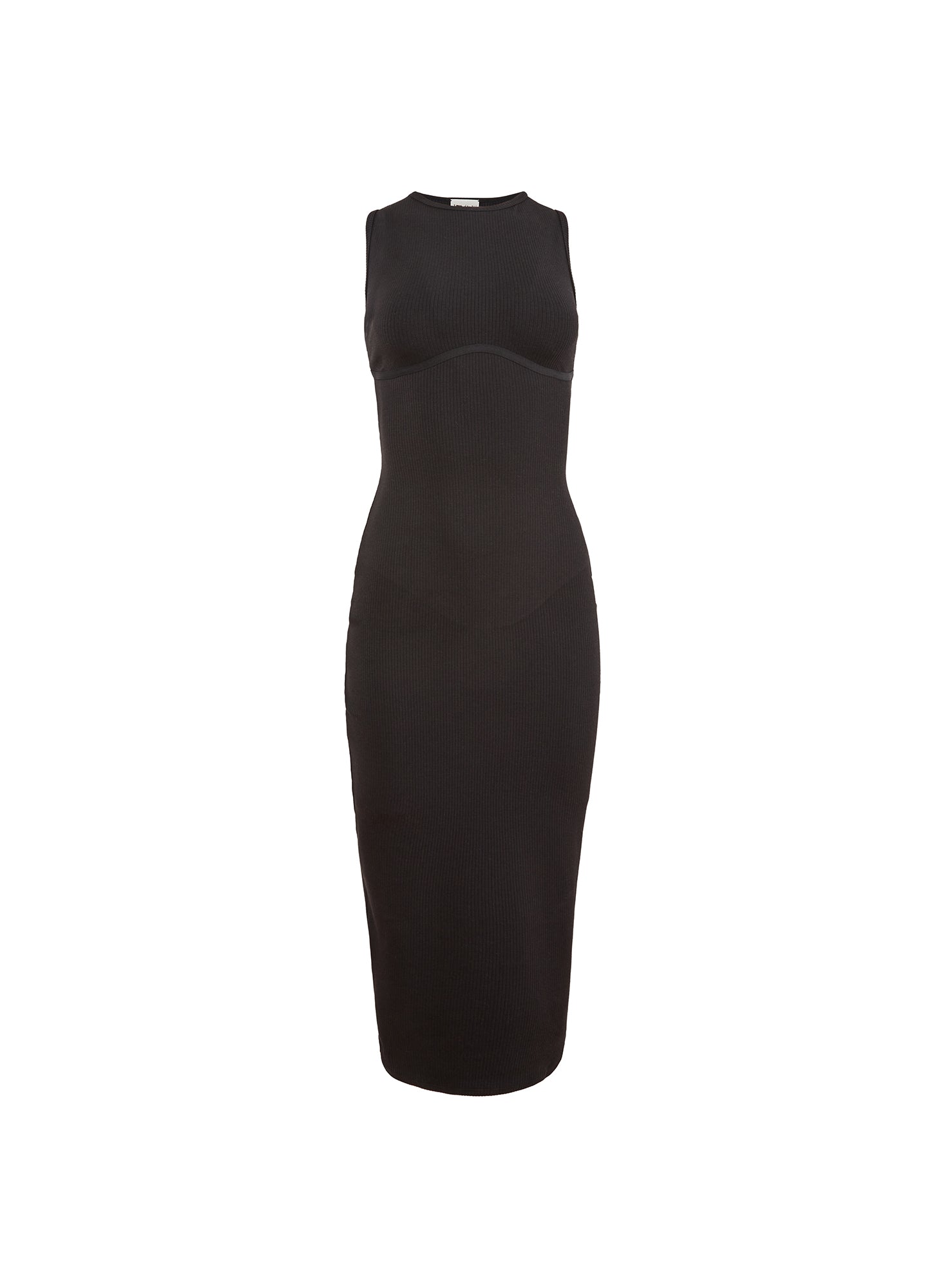 Black Hourglass Rib Midi Dress