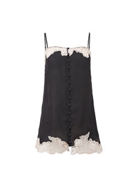 Black slip dress with white lace trim