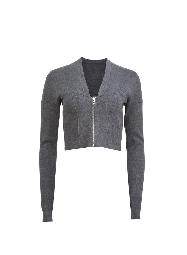 Dark heather grey - Knit Zip Bustier Cardigan | Fleur du Mal