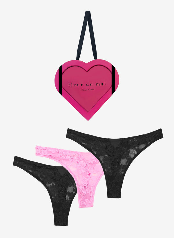 Multi - Le Stretch Lace Thong Gift Set | Fleur du Mal