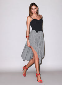 Poplin Cupped Midi Dress-black & white-fleur du mal