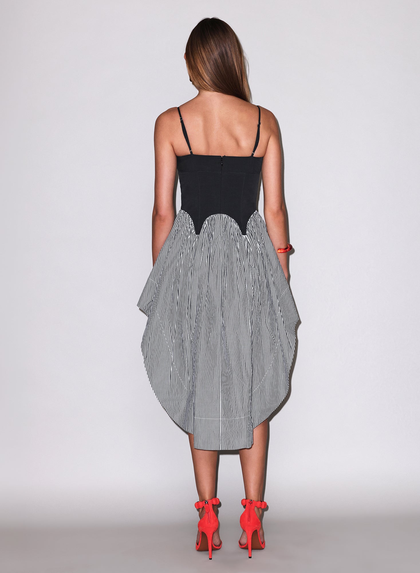 Poplin Cupped Midi Dress-black & white-fleur du mal