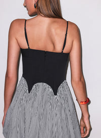 Poplin Cupped Midi Dress-black & white-fleur du mal