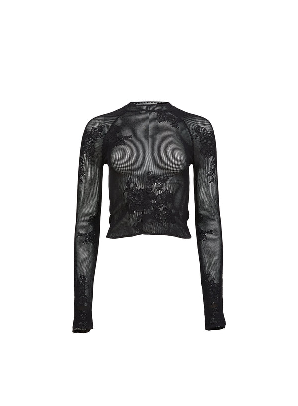 Black - Lace Pointelle Long Sleeve Top | Fleur du Mal