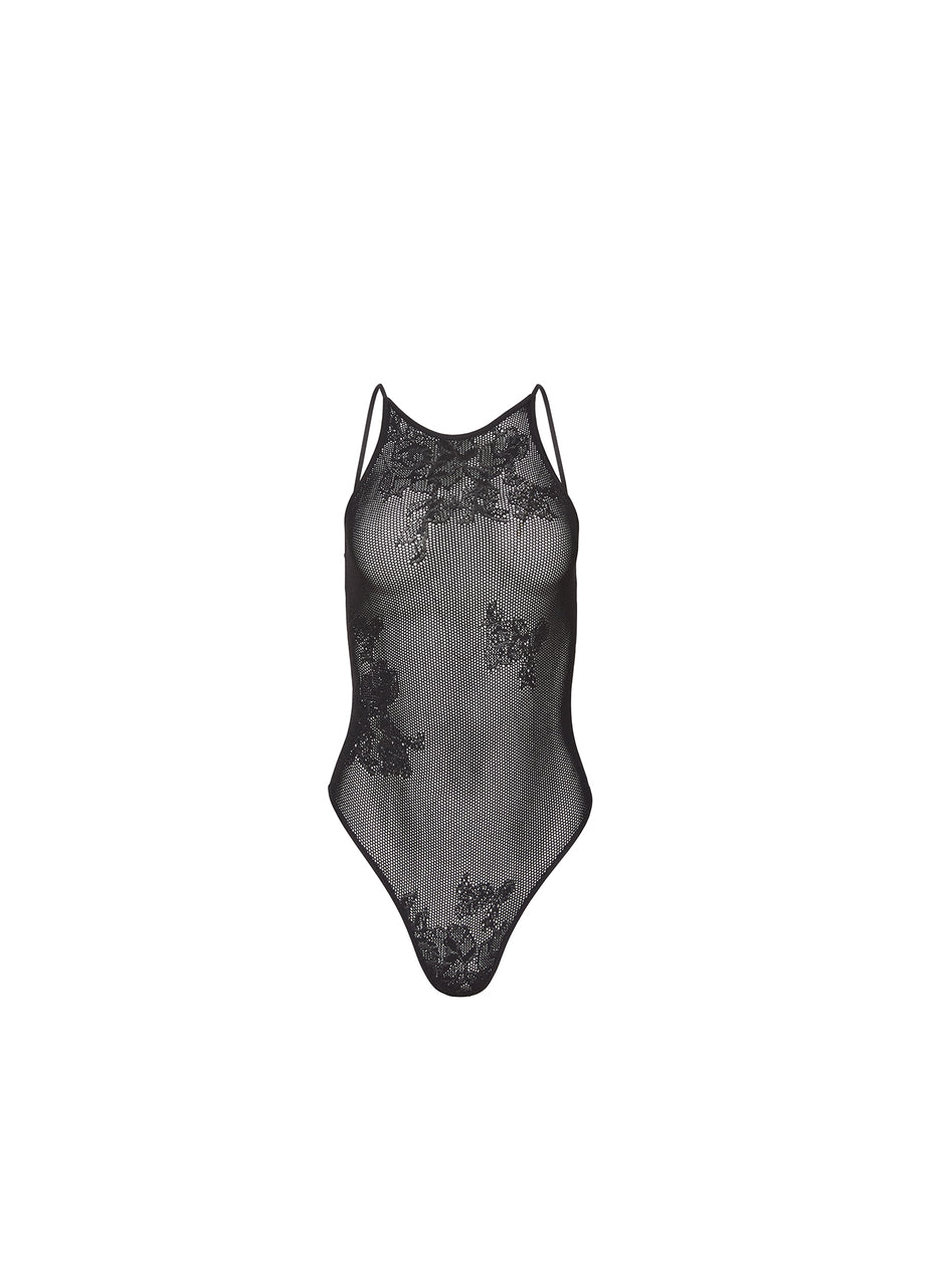 Black - Lace Pointelle Racer Bodysuit | Fleur du Mal