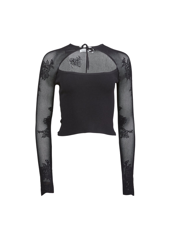 Black - Lace Pointelle Decollette Top | Fleur du Mal