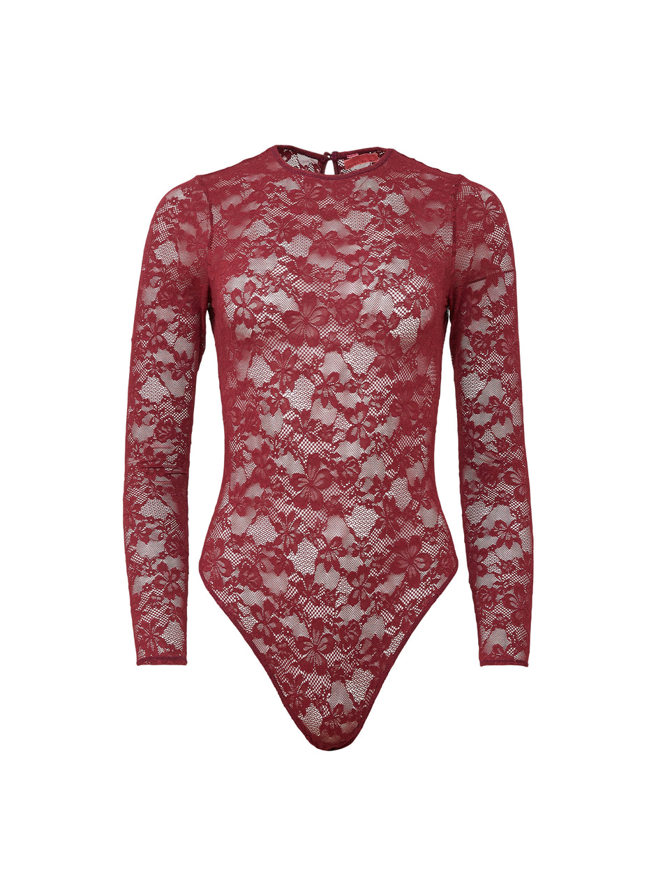 Auburn - Le Stretch Lace Long Sleeve Bodysuit | Fleur du Mal